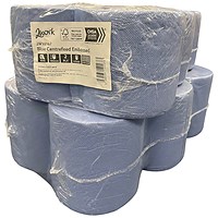 2Work 2-Ply Embossed Centrefeed Roll 50m Blue (Pack of 6) 2W10167