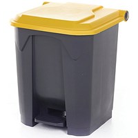 2Work Pedal Bin with Coloured Lid 30L Grey/Ylw 370x380x455mm