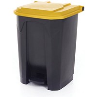 2Work Pedal Bin with Coloured Lid 50L Grey/Ylw 380x410x560mm
