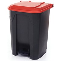 2Work Pedal Bin with Coloured Lid 50L Grey/Red 380x410x560mm