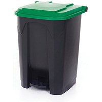 2Work Pedal Bin with Coloured Lid 50L Grey/Green 380x410x560mm