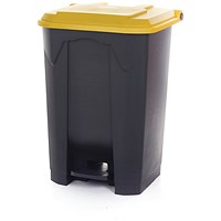 2Work Pedal Bin with Coloured Lid 80L Grey/Ylw 410x470x670mm