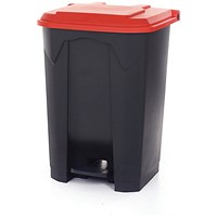2Work Pedal Bin with Coloured Lid 80L Grey/Red 410x470x670mm