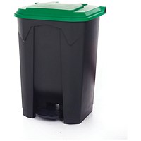 2Work Pedal Bin with Coloured Lid 80L Grey/Green 410x470x670mm