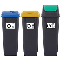 2Work Recycling Bins 65 Litre Assorted Pack of 3