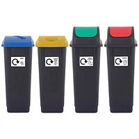 2Work Recycling Bins 65 Litre Assorted Pack of 4