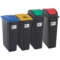 2Work Recycling Bins 90 Litre Assorted Pack of 4