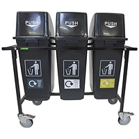 2Work Mobile Recycling Trolley with 3x60 Litre Bins