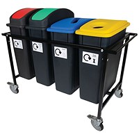 2Work Mobile Recycling Trolley with 4x65 Litre Bins