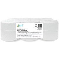 2Work 2-Ply Hand Towel Roll 175m Embossed White Pack of 6 2W10824