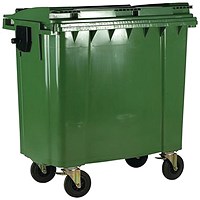 2Work Wheelie Bin 1100 Litre with Flat Lid Green