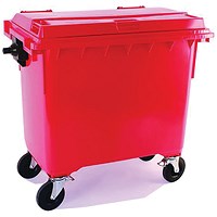 2Work Wheelie Bin 1100 Litre with Lockable Lid Red