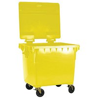 2Work Wheelie Bin 660 Litre with Lockable Lid Yellow