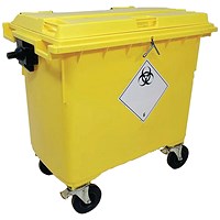 2Work Wheelie Bin Clinical Waste 660 Litre 4 Wheel Lock Yellow