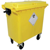 2Work Wheelie Bin Clinical Waste 770 Litre 4 Wheel Lock Yellow