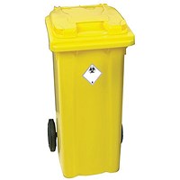 2Work Wheelie Bin Clinical Waste 80 Litre 2 Wheel Lock Yellow