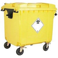 2Work Wheelie Bin Clinical Waste 1100 Litre Lockable Yellow