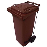 2Work Wheelie Bin Refuse 120 Litre 2 Wheel Pedal Brown