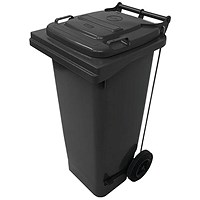 2Work Wheelie Bin Refuse 120 Litre 2 Wheel Pedal Operated Grey