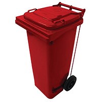 2Work Wheelie Bin Refuse 120 Litre 2 Wheel Pedal Operated Red