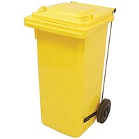 2Work Wheelie Bin Refuse 120 Litre 2 Wheel Pedal Yellow