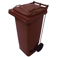 2Work Wheelie Bin Refuse 80 Litre 2 Wheel Pedal Operated Brown