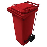 2Work Wheelie Bin Refuse 80 Litre 2 Wheeled Pedal Operated Red