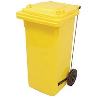 2Work Wheelie Bin Refuse 80 Litre 2 Wheel Pedal Yellow