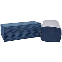 2Work 1-Ply I-Fold Hand Towels, Blue, Pack of 3600