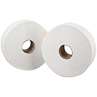 2Work Jumbo Toilet Roll 2-Ply White 92mmx410m Core 76mm (Pack of 6) 2W70203