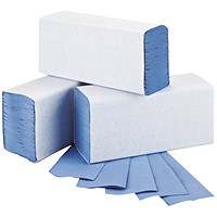 2Work 1-Ply M-Fold Hand Towel, Blue, Pack of 3000