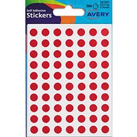 Avery Coloured Label Round 8mm Diameter Red (560 Labels) 32-301