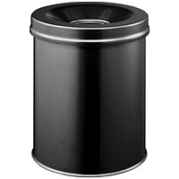 Durable Fire Extinguishing Metal Waste Bin, TUV Certified, 15L, Black Durable Fire Extinguishing Metal Waste Bin, TUV Certified, 15L, Black