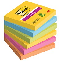 Post-it Super Sticky Notes, 76 x 76mm, Carnival, Pack of 6 x 90