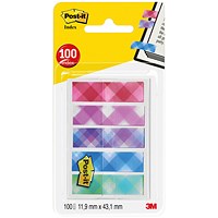 Post-it Index Flags, 11.9x43.2mm, Small Plaid Printed, Pack of 100