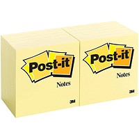 Post-it Canary Yellow Notes, 76x76mm, Pack of 12 x 100 Notes
