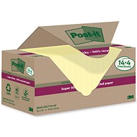 Post-it Super Sticky Recycled Notes Value Pack, 76 x 76mm, Yellow, Pack of 18 x 70 Notes