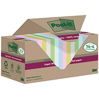 Post-it Super Sticky Recycled Notes Value Pack, 76 x 76mm, Assorted, Pack of 18 x 70 Notes