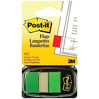 Post-it Index Flags, 25 x 43mm, Green, Pack of 12(600 Flags in total)