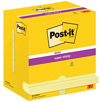 Post-it Super Sticky Notes Display Pack, 76 x 127mm, Yellow, Pack of 12 x 90 Notes