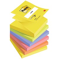 Post-it Z-Notes Display Pack 76 x 76mm, Assorted Neon, Pack of 6 x 100