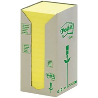 Post-it Note Recycled Tower Pack, 76 x 76mm, Yellow, Pack of 16 x 100 Notes