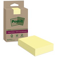 Post-it Super Sticky Recycled Lined Notes, 102x152mm, 45 Sheets, Canary Yellow, Pack of 4