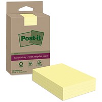 Post-it Super Sticky Recycled Lined Notes, 102x152mm, 45 Sheets, Canary Yellow, Pack of 4 Post-it Super Sticky Recycled Lined Notes, 102x152mm, 45 Sheets, Canary Yellow, Pack of 4