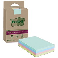 Post-it Super Sticky Recycled Lined Notes, 102x152mm, 45 Sheets Assorted, Pack of 4 Post-it Super Sticky Recycled Lined Notes, 102x152mm, 45 Sheets Assorted, Pack of 4
