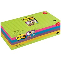 Post-it Super Sticky Notes, 100x100mm, Bright Rainbow, Pack 12 x 90 Notes