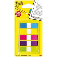 Post-it Portable Small Index Tabs, 12 x 43mm, Neon, Pack of 100(20 of each colour)