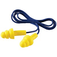 3M Ultrafit Corded Earplugs, Yellow & Blue, Pack of 50