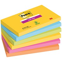 Post-it Super Sticky Notes, 76 x 127mm, Rio, Pack of 6 x 90 Notes