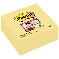 Post-it Super Sticky Note Cube, 76x76mm, Yellow, 270 Notes per Cube
